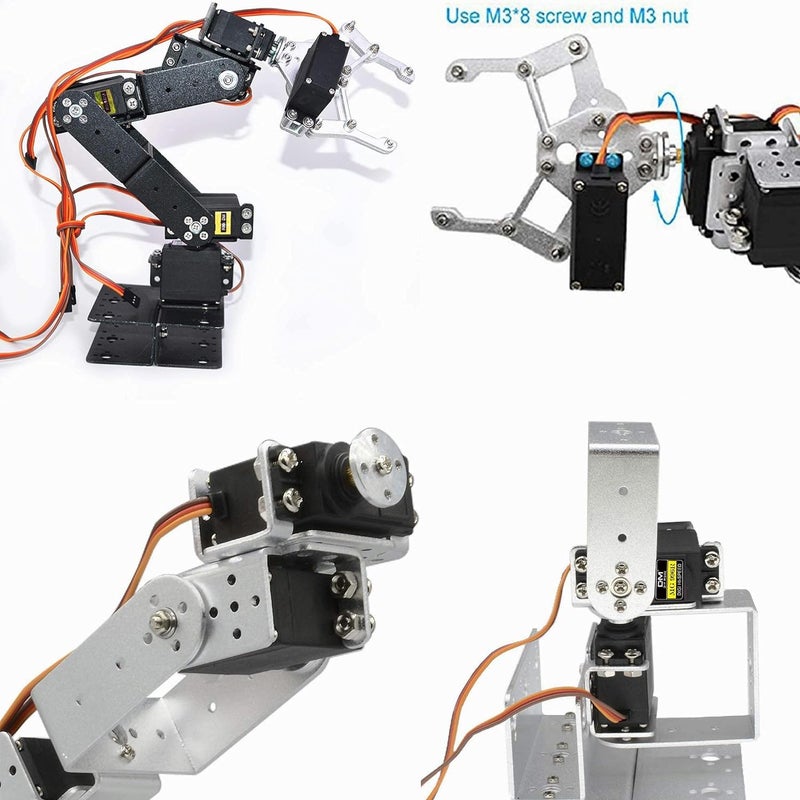 diymore Robotic Arm Kit Silver ROT3U 6DOF Aluminium Robot Arm Mechanical Robotic Clamp Claw Kits No Soldering Required (Unassembled Parts without Servos) - Image 5