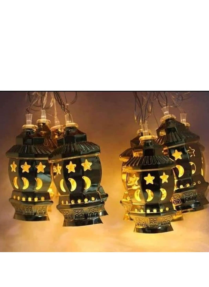 Plan A 10 Pcs Ramadan String Lights Muslim Solar Lantern Golden Palace Lantern LED Light for Party Festival  - Image 2