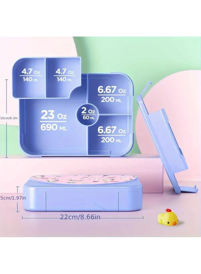 1pc Large Capacity Printed Lunch Box Leakproof 6 Compartment Snack Container Reusable Easy to Carry Purple Mermaid Space Theme Dishwasher Safe For School Work Travel Fun Mealtime Gear - Image 3
