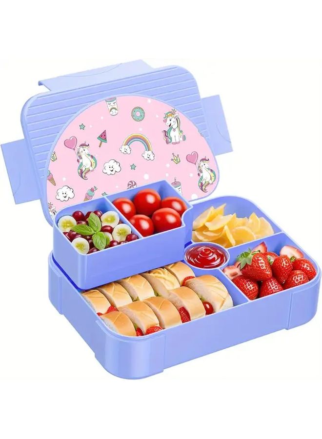 1pc Large Capacity Printed Lunch Box Leakproof 6 Compartment Snack Container Reusable Easy to Carry Purple Mermaid Space Theme Dishwasher Safe For School Work Travel Fun Mealtime Gear - Image 5