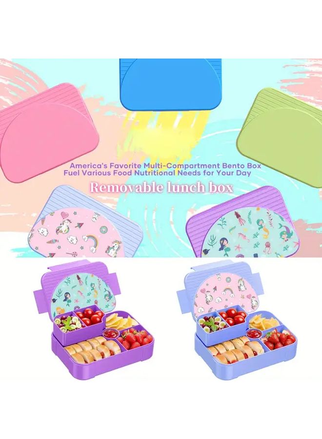 1pc Large Capacity Printed Lunch Box Leakproof 6 Compartment Snack Container Reusable Easy to Carry Purple Mermaid Space Theme Dishwasher Safe For School Work Travel Fun Mealtime Gear - Image 1