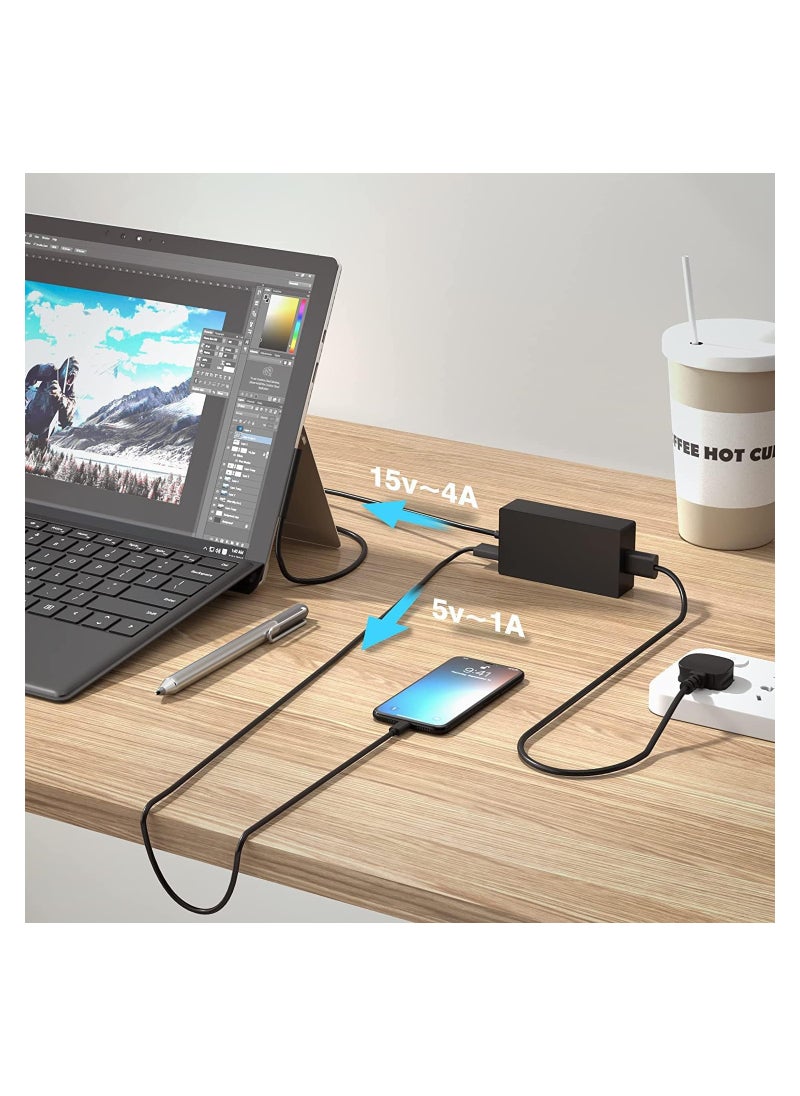 يوك محول شاحن كمبيوتر محمول Microsoft بقدرة 65 وات 15 فولت متوافق مع Microsoft Surface Pro X/8/7/6/5/4/3، وSurface Book 3/2/1، وSurface Go 3/2/1 أسود  - Image 4