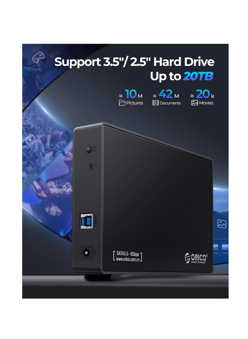 ORICO USB 3.0 External Hard Drive Enclosure for 3.5/2.5 Inch SATA Hard Drives/SSD Up to 20 TB, 3.5'' Tool-Free HDD Enclosure with 12V/2A Power Supply and UASP Acceleration (3588US3) - Image 1