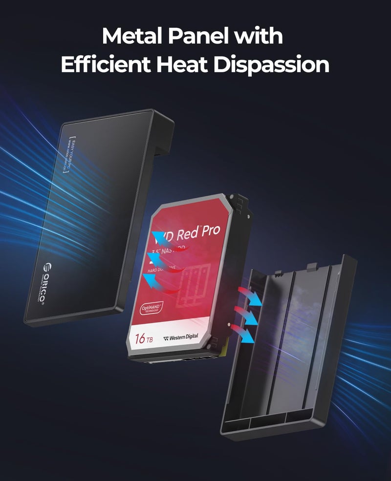 ORICO USB 3.0 External Hard Drive Enclosure for 3.5/2.5 Inch SATA Hard Drives/SSD Up to 20 TB, 3.5'' Tool-Free HDD Enclosure with 12V/2A Power Supply and UASP Acceleration (3588US3) - Image 4