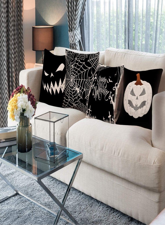 Whaline Happy Halloween Pillow Cover Pumpkin Spider Web Pillow Case Black Linen Throw Cushion Cover Cushion Cases for Home Office Halloween Sofa Bed Decoration, 18" x 18" (4Pcs) - Image 5