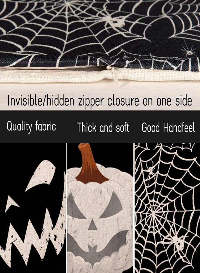 Whaline Happy Halloween Pillow Cover Pumpkin Spider Web Pillow Case Black Linen Throw Cushion Cover Cushion Cases for Home Office Halloween Sofa Bed Decoration, 18" x 18" (4Pcs) - Image 3