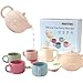 Smartwo Silicone Tea Set for Toddlers Aged 0 MonthsReal or Play Tea Party Set for KidsNonToxic Baby Kitchen ToysCute Morandi Children Gift Suitable for Little Girl Boywith Washable Cloth Napkin - Image 3