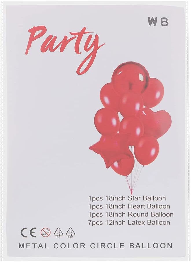 Party Party Balloon Foil and Latex Balloons - Set of 10 - Red 