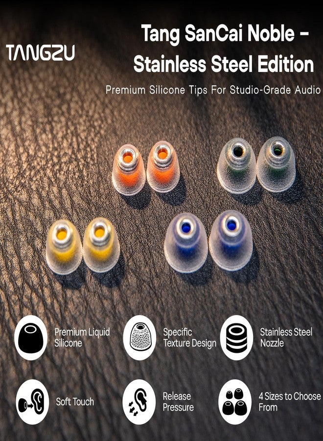 Linsoul Tangzu Tang Sancai Noble Earbud Tips,Stainless Steel IEM Ear Plugs,Replaceable Liquid Silicone Eartips,4 Pairs,Optional XS/S/M/L Size for in Ear Earphones (XS/S/M/L- Each Size) - Image 2