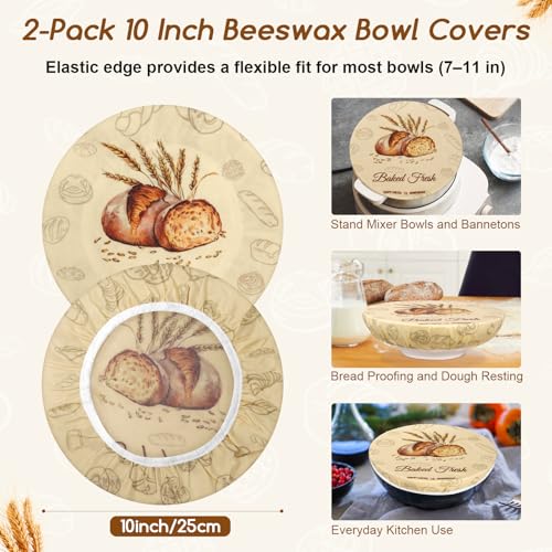 fufeisi 2Pack Beeswax Bowl Covers for Bread Proofing, Large 10inch Sourdough Bowl Covers, Reusable Bowl Covers for Dough Proofing and Food Storage, Elastic Shower Caps for Sourdough Bread - Image 2