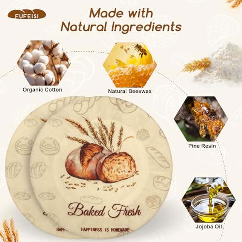 fufeisi 2Pack Beeswax Bowl Covers for Bread Proofing, Large 10inch Sourdough Bowl Covers, Reusable Bowl Covers for Dough Proofing and Food Storage, Elastic Shower Caps for Sourdough Bread - Image 3