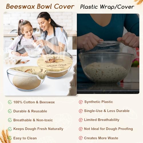 fufeisi 2Pack Beeswax Bowl Covers for Bread Proofing, Large 10inch Sourdough Bowl Covers, Reusable Bowl Covers for Dough Proofing and Food Storage, Elastic Shower Caps for Sourdough Bread - Image 4