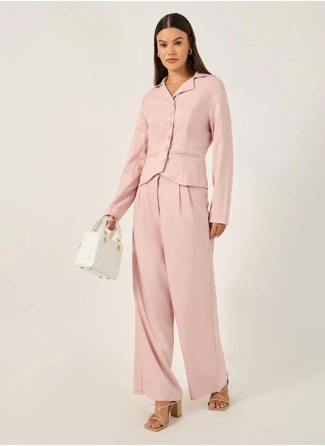 Styli Wide Leg Pants with Pleats and String Tie Belt