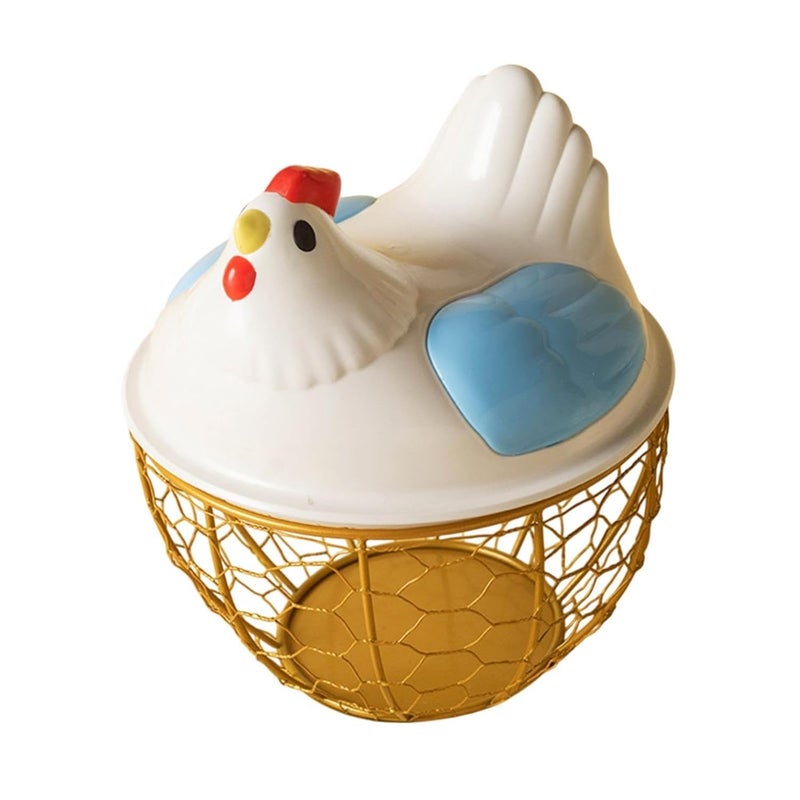 Chicken Shape Egg Storage Holder Metal Forged Egg Basket with Plastic Chicken Design Kitchen Egg Organizer Decorative Egg Tray Rack for Refrigerator Countertop Storage Home Use (One pack) - Image 3