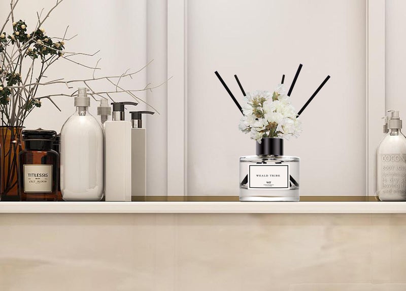 WEALD TRIBE Real Flower Reed Diffuser Set of 3 for Bathroom Air Fresheners, Oil Defusers | Fresh Linen/Ocean/Eucalyptus & Mint Scent(1.7 fl oz Each Pack) Home Fragrance with 12 Stick | Shelf Decor - Image 5