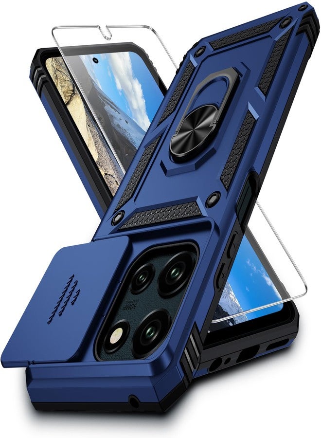 Weycolor for Moto G Power 2025 Case with Camera Lens Cover, HD Screen Protector, 10 FT Military Grade Drop Protection, Magnetic Ring Holder Kickstand Phone Case for Motorola Moto G Power 2025, Navy Blue - Image 1