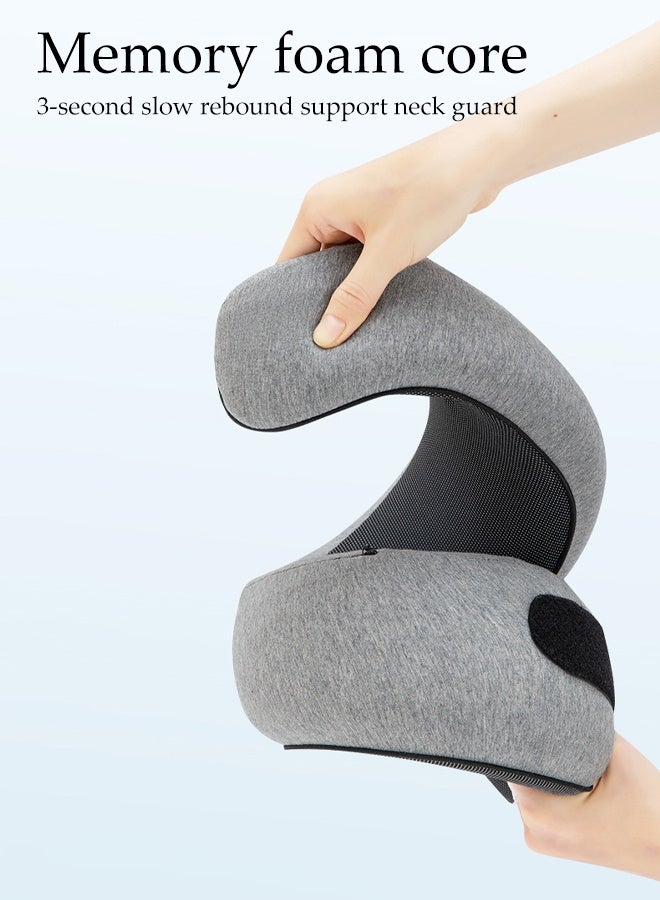 Travel Pillow for Airplane,Ergonomic Neck Pillow With Ear Plugs, Eye Mask, Carry Bag , Memory Foam Pillow for Sleeping and Neck Support (Grey) - Image 4