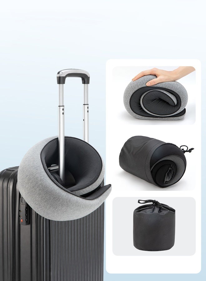 Travel Pillow for Airplane,Ergonomic Neck Pillow With Ear Plugs, Eye Mask, Carry Bag , Memory Foam Pillow for Sleeping and Neck Support (Grey) - Image 2