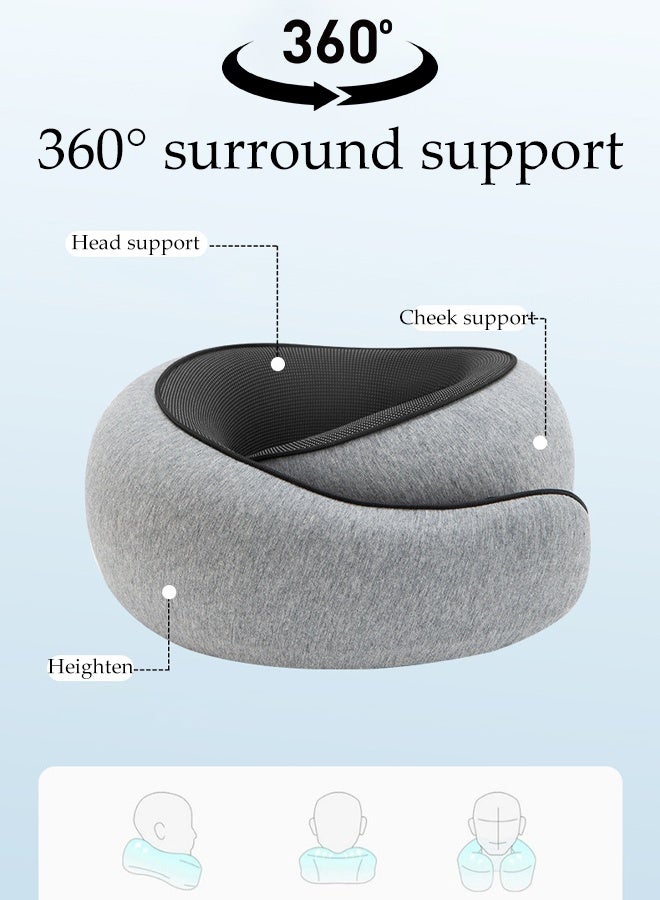 Travel Pillow for Airplane,Ergonomic Neck Pillow With Ear Plugs, Eye Mask, Carry Bag , Memory Foam Pillow for Sleeping and Neck Support (Grey) - Image 3