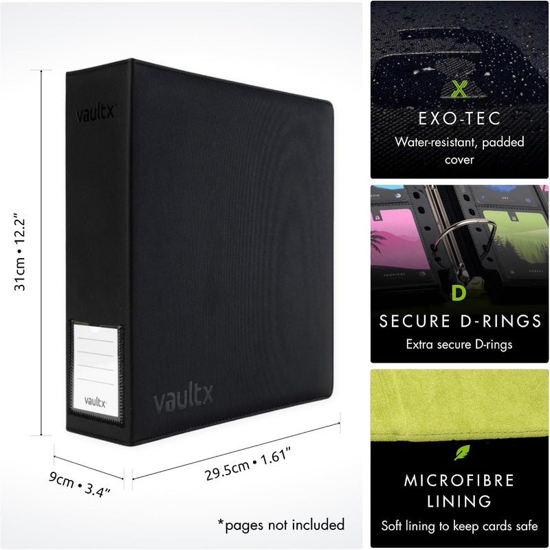 Vault X Trading Card 3 Ring Binder - Fits 9 Pocket Pages, Holds 900 Cards, Exo-Tec Material, Easy Open D-Ring Clip Folder (Black/Electric Green, Large) - Image 2