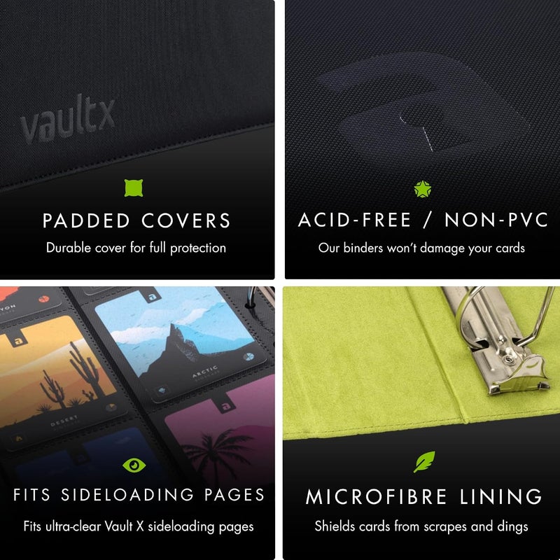 Vault X Trading Card 3 Ring Binder - Fits 9 Pocket Pages, Holds 900 Cards, Exo-Tec Material, Easy Open D-Ring Clip Folder (Black/Electric Green, Large) - Image 5