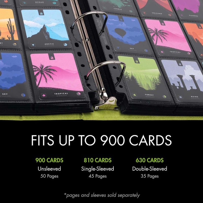 Vault X Trading Card 3 Ring Binder - Fits 9 Pocket Pages, Holds 900 Cards, Exo-Tec Material, Easy Open D-Ring Clip Folder (Black/Electric Green, Large) - Image 3