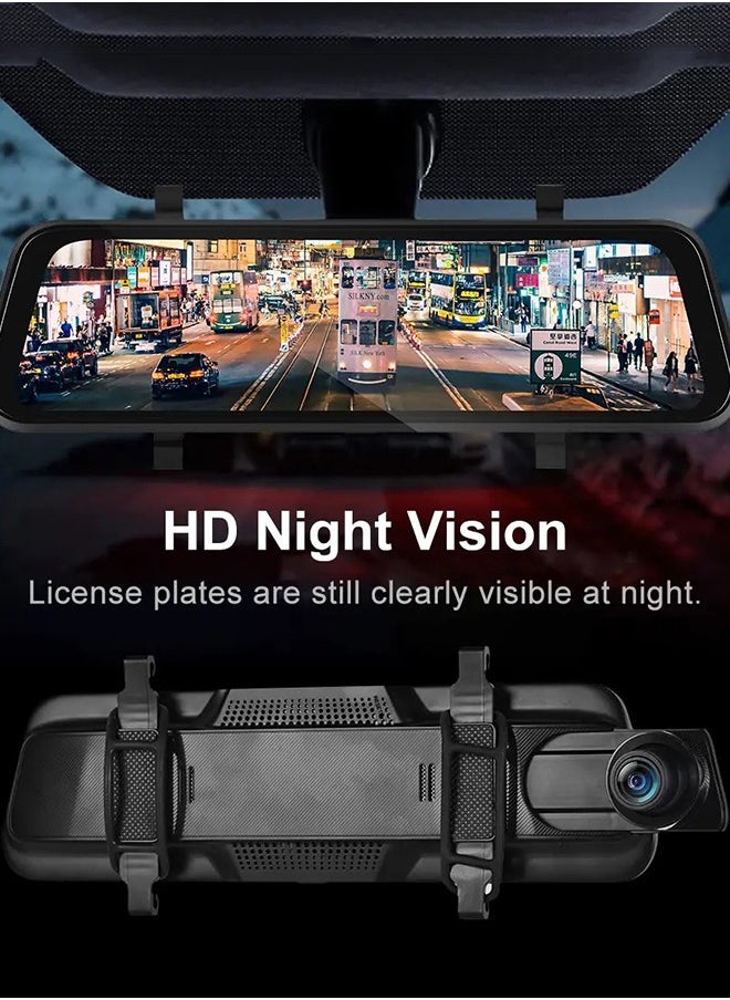 Digisand - Dashcam 4K Carplay Wireless Android Car Bluetooth 9.66 Inch IPS Touchscreen Front Camera Rear View Camera Waterproof Night Vision WDR Car Camera Rear View Mirror Parking Monitor Free 128G TF Card - Image 1