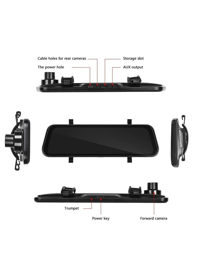 Digisand - Dashcam 4K Carplay Wireless Android Car Bluetooth 9.66 Inch IPS Touchscreen Front Camera Rear View Camera Waterproof Night Vision WDR Car Camera Rear View Mirror Parking Monitor Free 128G TF Card - Image 1