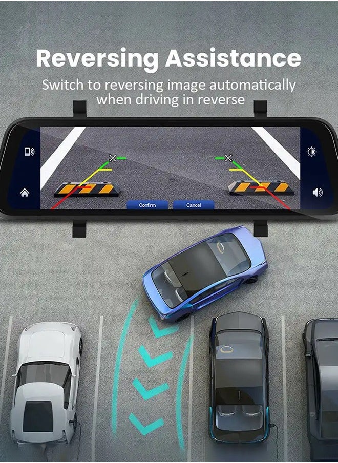 Digisand - Dashcam 4K Carplay Wireless Android Car Bluetooth 9.66 Inch IPS Touchscreen Front Camera Rear View Camera Waterproof Night Vision WDR Car Camera Rear View Mirror Parking Monitor Free 128G TF Card - Image 1
