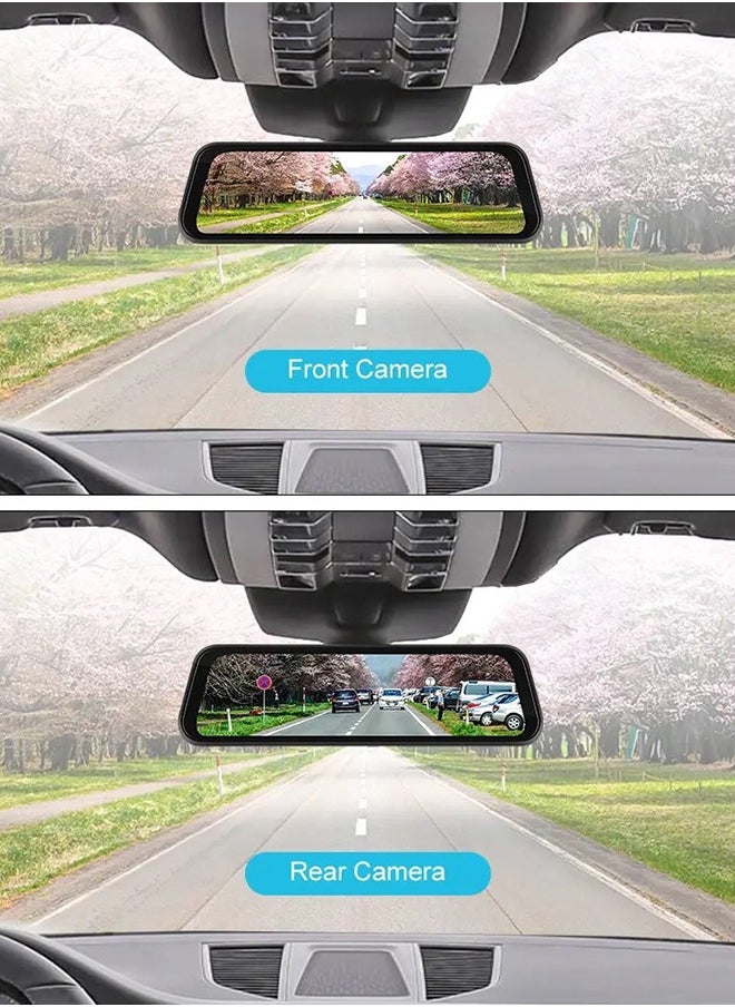 Digisand - Dashcam 4K Carplay Wireless Android Car Bluetooth 9.66 Inch IPS Touchscreen Front Camera Rear View Camera Waterproof Night Vision WDR Car Camera Rear View Mirror Parking Monitor Free 128G TF Card - Image 1