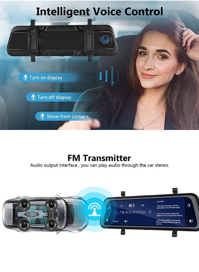 Digisand - Dashcam 4K Carplay Wireless Android Car Bluetooth 9.66 Inch IPS Touchscreen Front Camera Rear View Camera Waterproof Night Vision WDR Car Camera Rear View Mirror Parking Monitor Free 128G TF Card - Image 1