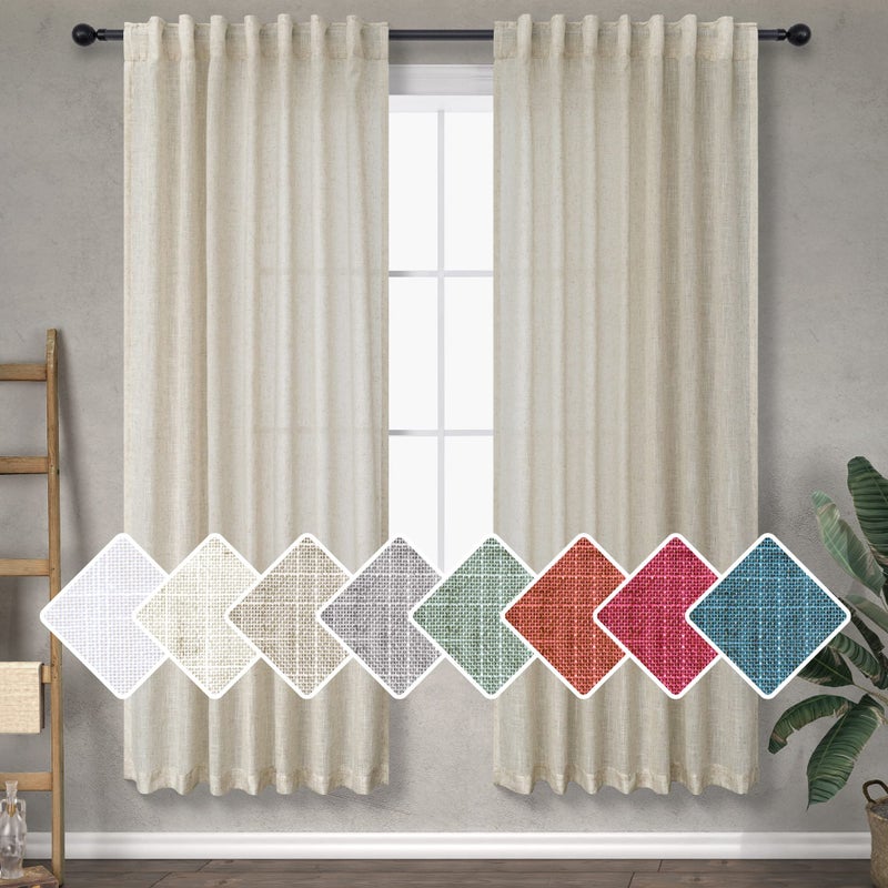 DANCURTON Beige Semi Sheer Linen Curtains 72 Inch Length for Living Room Dining 2 Panel Set Back Tab Pocket Modern Farmhouse Coastal Cotton Textured Gauze Cute Curtains for Bedroom Aesthetic Office 42x72 Long - Image 1