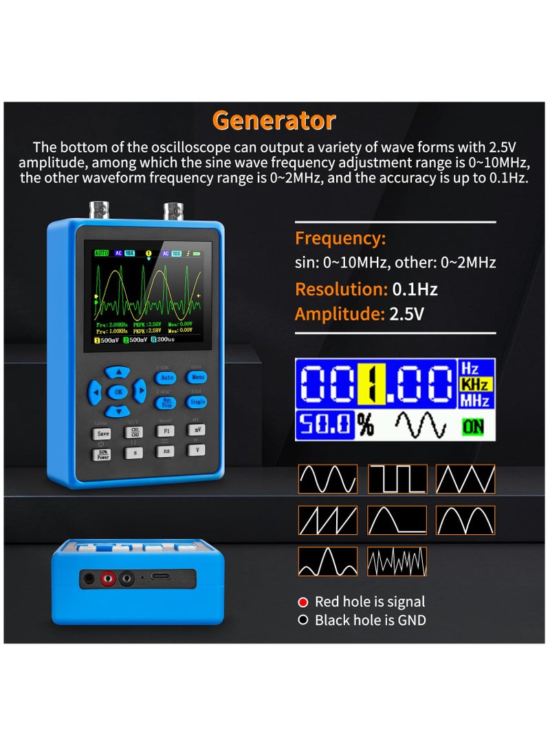 Zikra Handheld Digital Oscilloscope Kit - 2 Channel 2.8"TFT Mini Automotive Oscilloscope Bandwidth 120Mhz Digital Oscilloscopes Portable 500MS/s Sampling Rate, Vertical Sensitivity 10mV/div~10V/div - Image 3