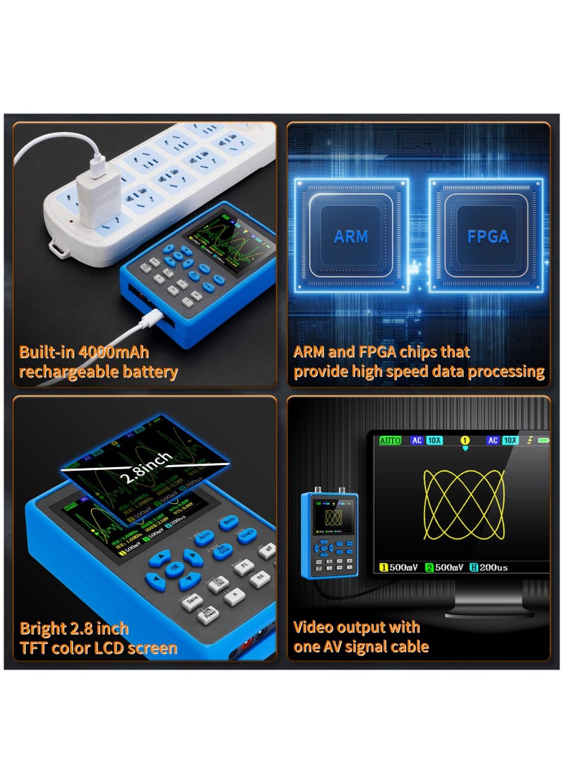 Zikra Handheld Digital Oscilloscope Kit - 2 Channel 2.8"TFT Mini Automotive Oscilloscope Bandwidth 120Mhz Digital Oscilloscopes Portable 500MS/s Sampling Rate, Vertical Sensitivity 10mV/div~10V/div - Image 4