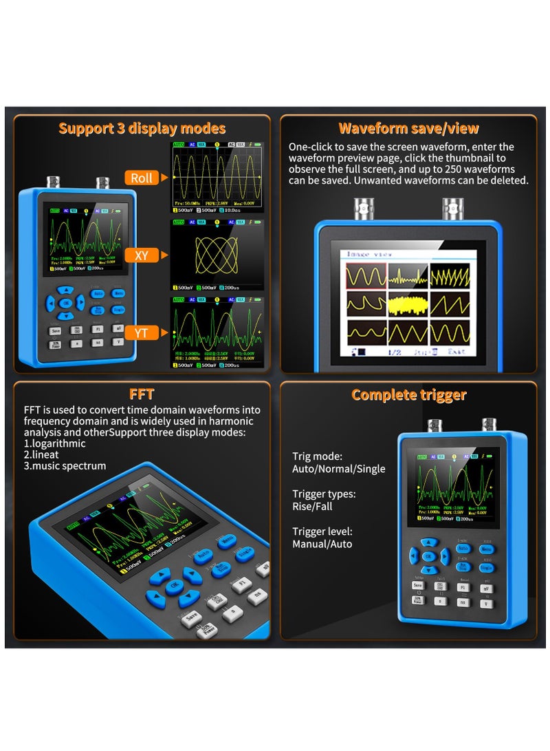 Zikra Handheld Digital Oscilloscope Kit - 2 Channel 2.8"TFT Mini Automotive Oscilloscope Bandwidth 120Mhz Digital Oscilloscopes Portable 500MS/s Sampling Rate, Vertical Sensitivity 10mV/div~10V/div - Image 5