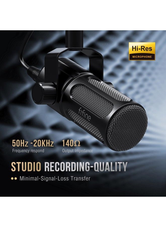 FIFINE XLR Dynamic Microphone, Studio Vocal Mic for Recording, All Metal XLR Podcast Microphone with Mid-Boost, Low-Cut Filter for Voice-Over, Compatible with Mixer/Audio Interface-AmpliTank TANK1 - Image 3