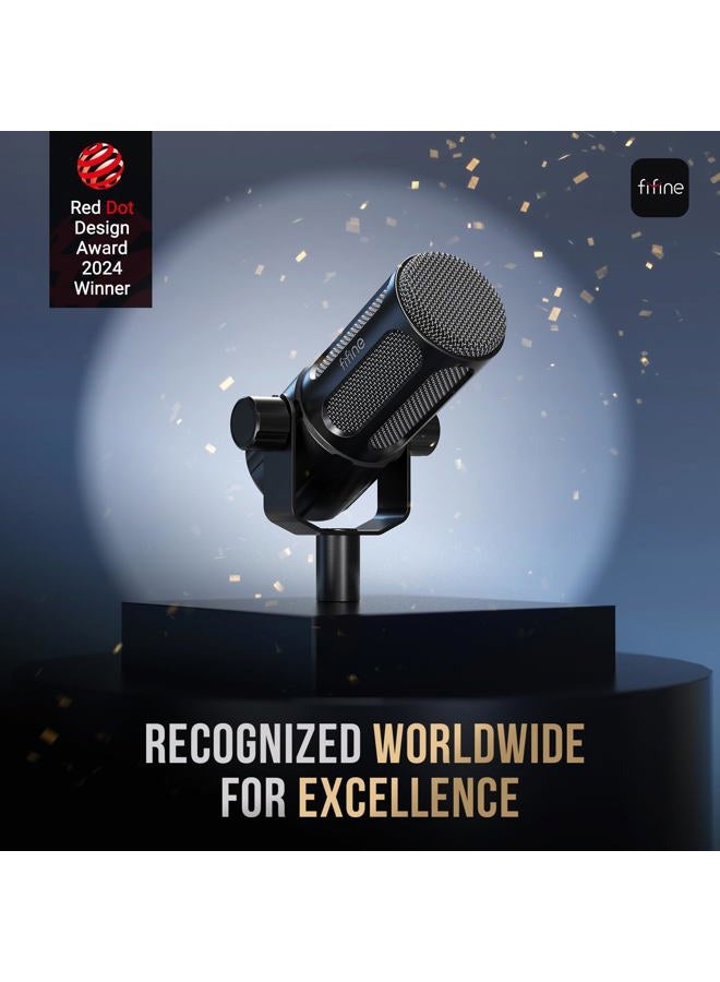 FIFINE XLR Dynamic Microphone, Studio Vocal Mic for Recording, All Metal XLR Podcast Microphone with Mid-Boost, Low-Cut Filter for Voice-Over, Compatible with Mixer/Audio Interface-AmpliTank TANK1 - Image 2