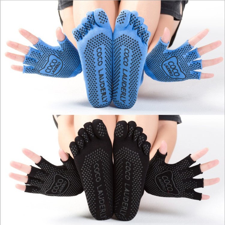 Non-Slip Toeless Yoga Socks and Gloves Set Grey - Image 5