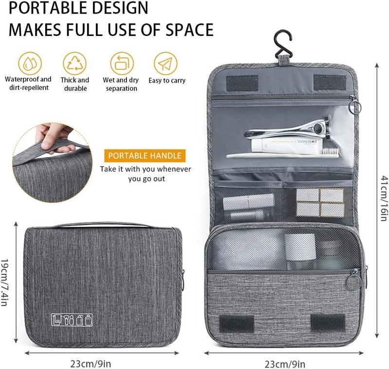 FunBlast Toiletry Bag With Hook - Organizer Pouch for Travel Accessories, Shaving Kit, Cosmetics & Medicine Holder for Men & Women (Grey) - Image 2