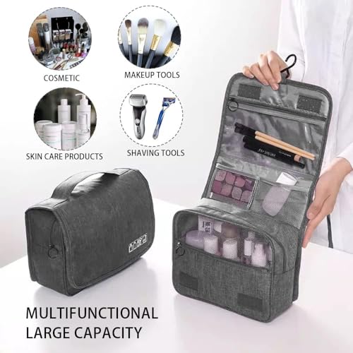 FunBlast Toiletry Bag With Hook - Organizer Pouch for Travel Accessories, Shaving Kit, Cosmetics & Medicine Holder for Men & Women (Grey) - Image 5