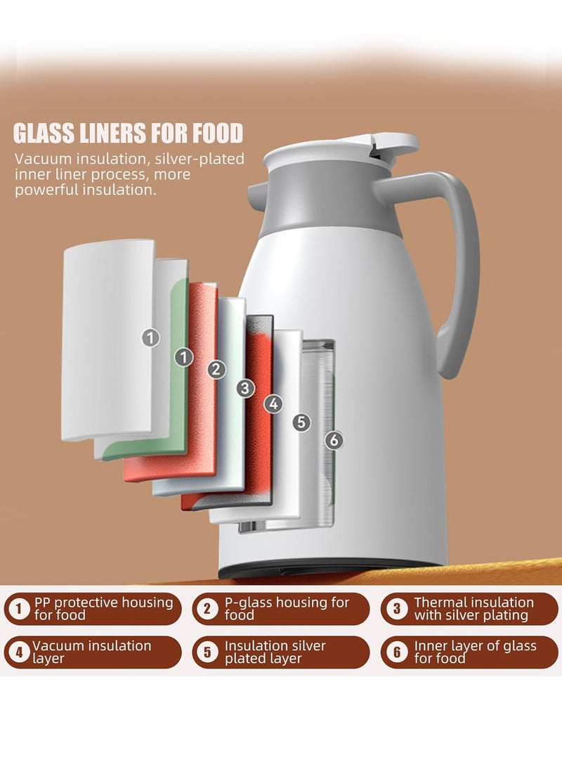 ترمس، زجاجة حرارية سعة 2000 مل مع شاشة عرض درجة حرارة LED - قارورة مفرغة بسعة كبيرة جدًا مع بطانة زجاجية، عزل حراري سميك، مادة آمنة على الطعام، صب بزر واحد، فوهة مقاومة للغبار، إبريق ماء ساخن متين للشاي والقهوة والحليب - مثالي للمنزل والمكتب والسفر والأنشطة الخارجية واستخدام كبار السن - Image 4