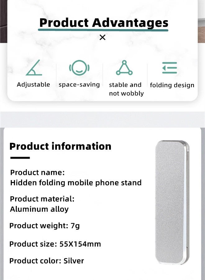 حامل الهاتف المحمول والكمبيوتر اللوحي - تصميم جديد، ملصق خلفي لحافظة الهاتف المحمول، حامل معدني قابل للطي/حامل صغير غير مرئي فائق النحافة، حامل/قاعدة/حامل الهاتف المحمول والكمبيوتر اللوحي - فضي - Image 4