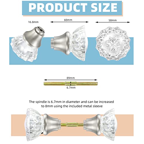 newliplace Glass Door Knobs Replacement Set, Vintage Crystal Door Knobs for Replacing Broken Old Antique Lock Sets on Interior Door, Brushed Nickel Finish - Image 2