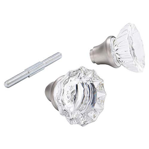 newliplace Glass Door Knobs Replacement Set, Vintage Crystal Door Knobs for Replacing Broken Old Antique Lock Sets on Interior Door, Brushed Nickel Finish - Image 1