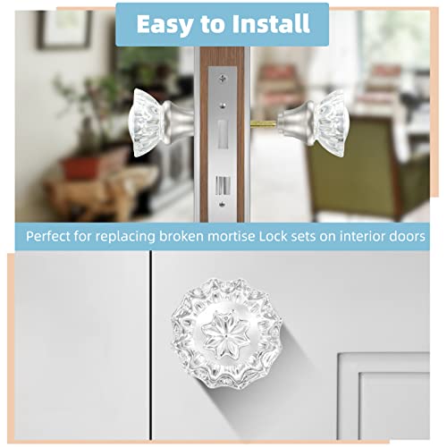 newliplace Glass Door Knobs Replacement Set, Vintage Crystal Door Knobs for Replacing Broken Old Antique Lock Sets on Interior Door, Brushed Nickel Finish - Image 3