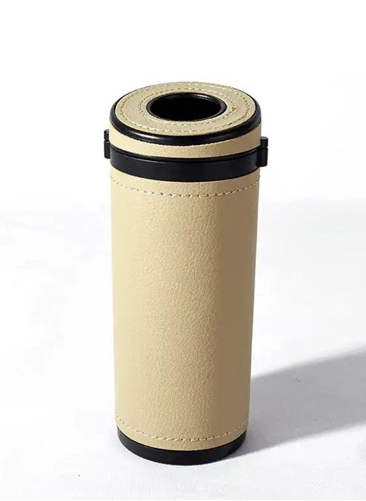 CARONIC 1 Pcs Cylinder Tissue Box for Car, Leather Tissue Box Holder ,Car Interior Leather Tissue Cup Beige  - Image 1