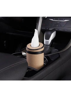 CARONIC 1 Pcs Cylinder Tissue Box for Car, Leather Tissue Box Holder ,Car Interior Leather Tissue Cup Beige  - Image 3