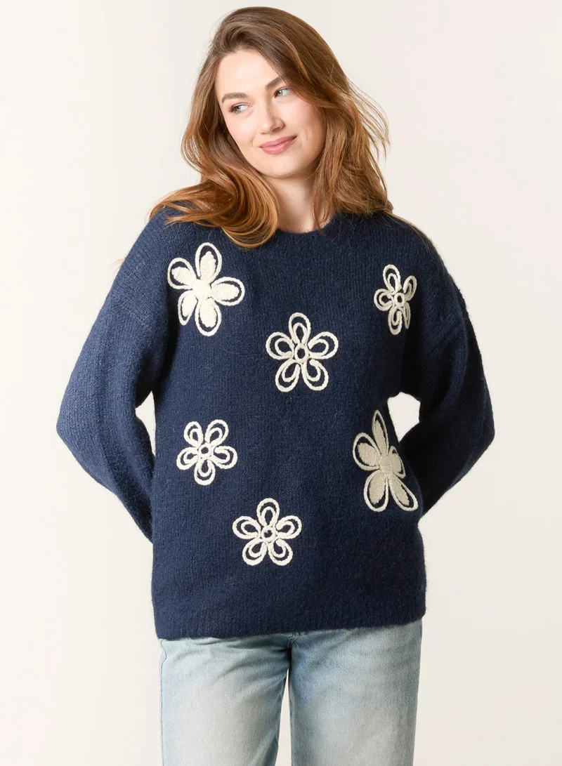 Blue Vanilla Jumper With Embroidered Flowers