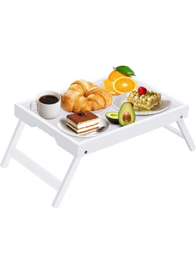Artmeer Bed Tray Table with Folding Legs,Bamboo Breakfast in Bed for TV Table, Laptop Computer Tray,Eating,Snack Tray (White) Extra-Large Size - Image 1