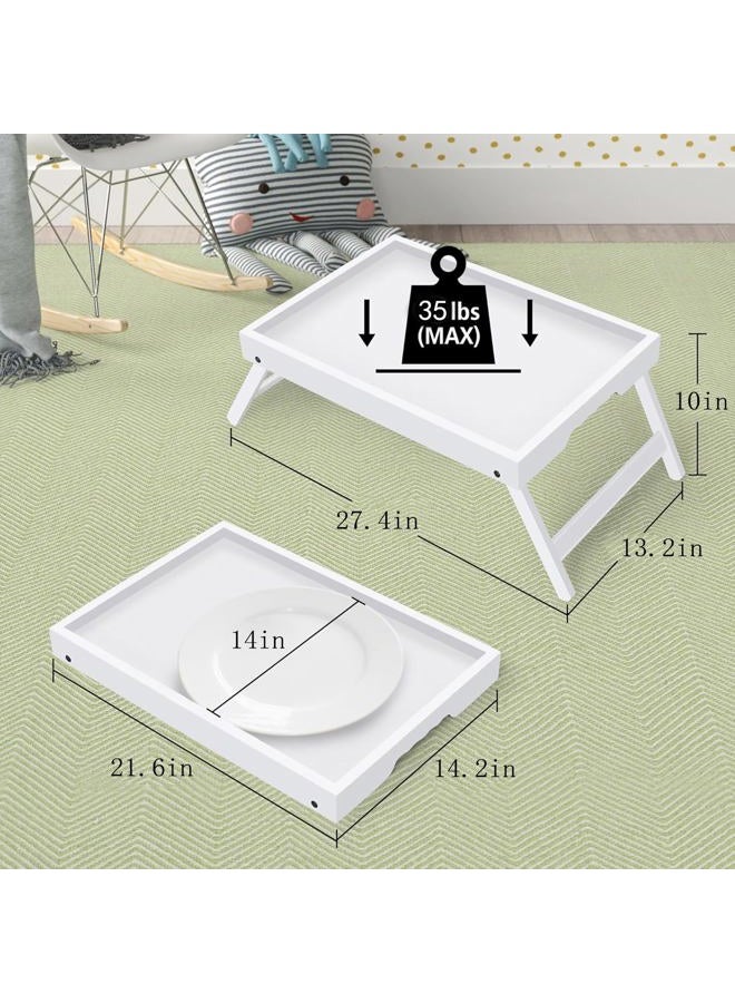 Artmeer Bed Tray Table with Folding Legs,Bamboo Breakfast in Bed for TV Table, Laptop Computer Tray,Eating,Snack Tray (White) Extra-Large Size - Image 3